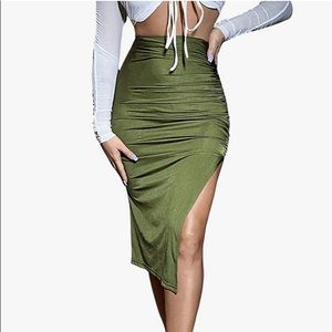 Olive green satin skirt